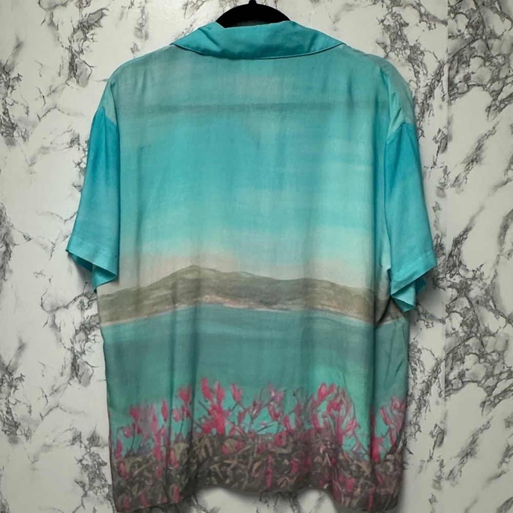 Original Use Men's Turquoise Patterned Short-Sleeve Button Shirt Boxy Fit Size S - Picture 9 of 12